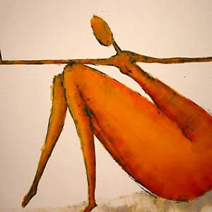 Orange figure on white